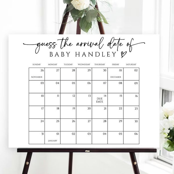 Baby Due Date Calendar Game Baby Shower Guess the Baby Due Date, Guess Babys Arrival Date, Guess Baby Birthday, Due Date Prediction Calendar
