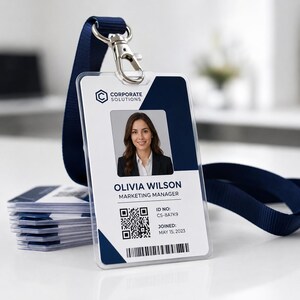 Custom PVC ID Badge with Photo Logo QR Code, Bulk Staff Cards Hospitals Offices Retail Security, Personalized Employee Name Tag