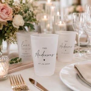 Wedding Reception Frosted Cups Bulk, Personalized Plastic Cocktail Bar Drinkware Guest Favor, Monogram Bridal Shower Bachelorette Engagement