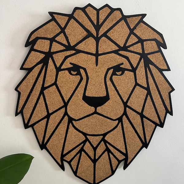 Geometric Lion Pinboard / Corkboard / Memoboard; Minimalistic Handmade Functional Walldecor; Back To School Gift; ideal for pins and notes