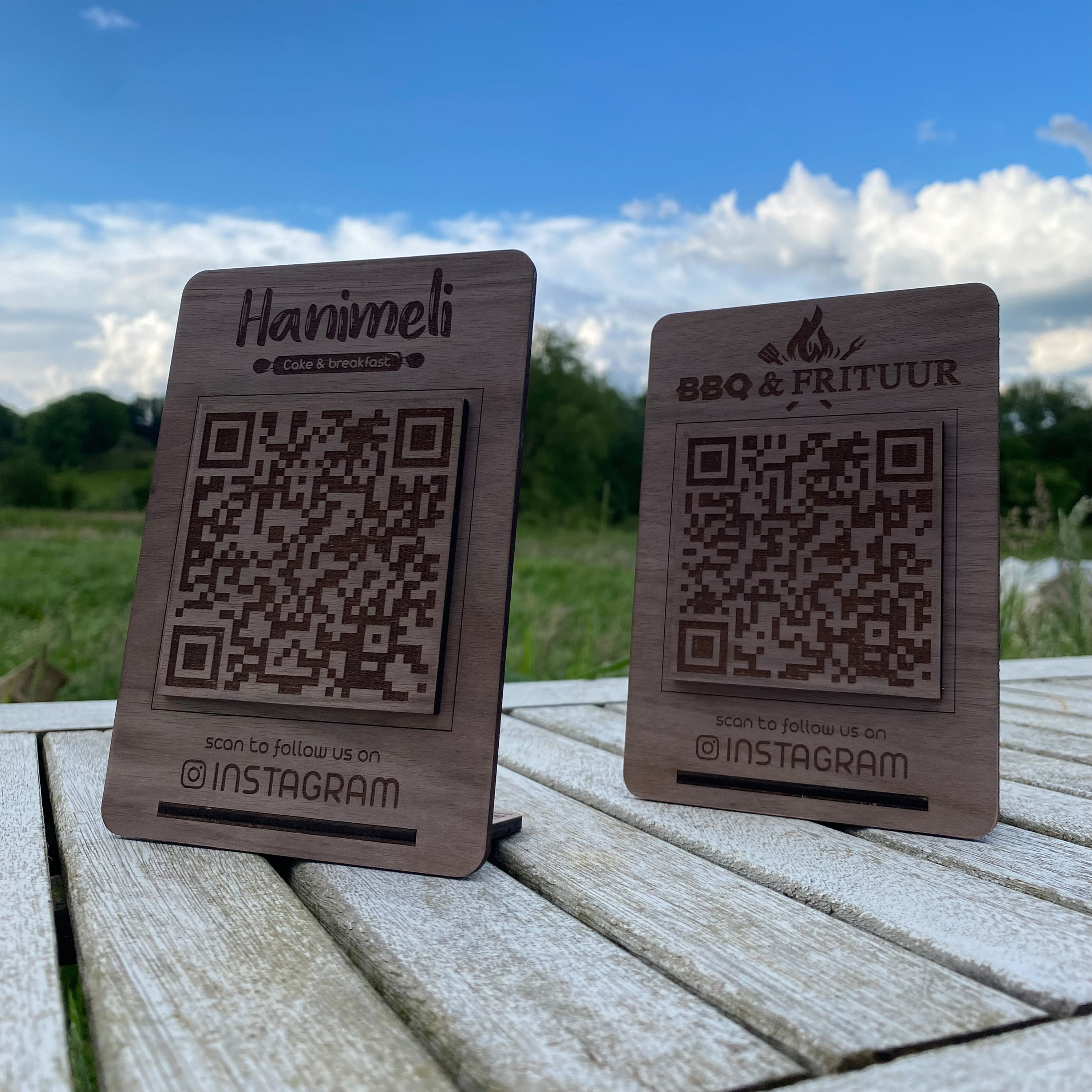 Custom Code Catering Custom Wooden QR Codes Menu, Wifi, Payqonic, Social Media and Own Text ...