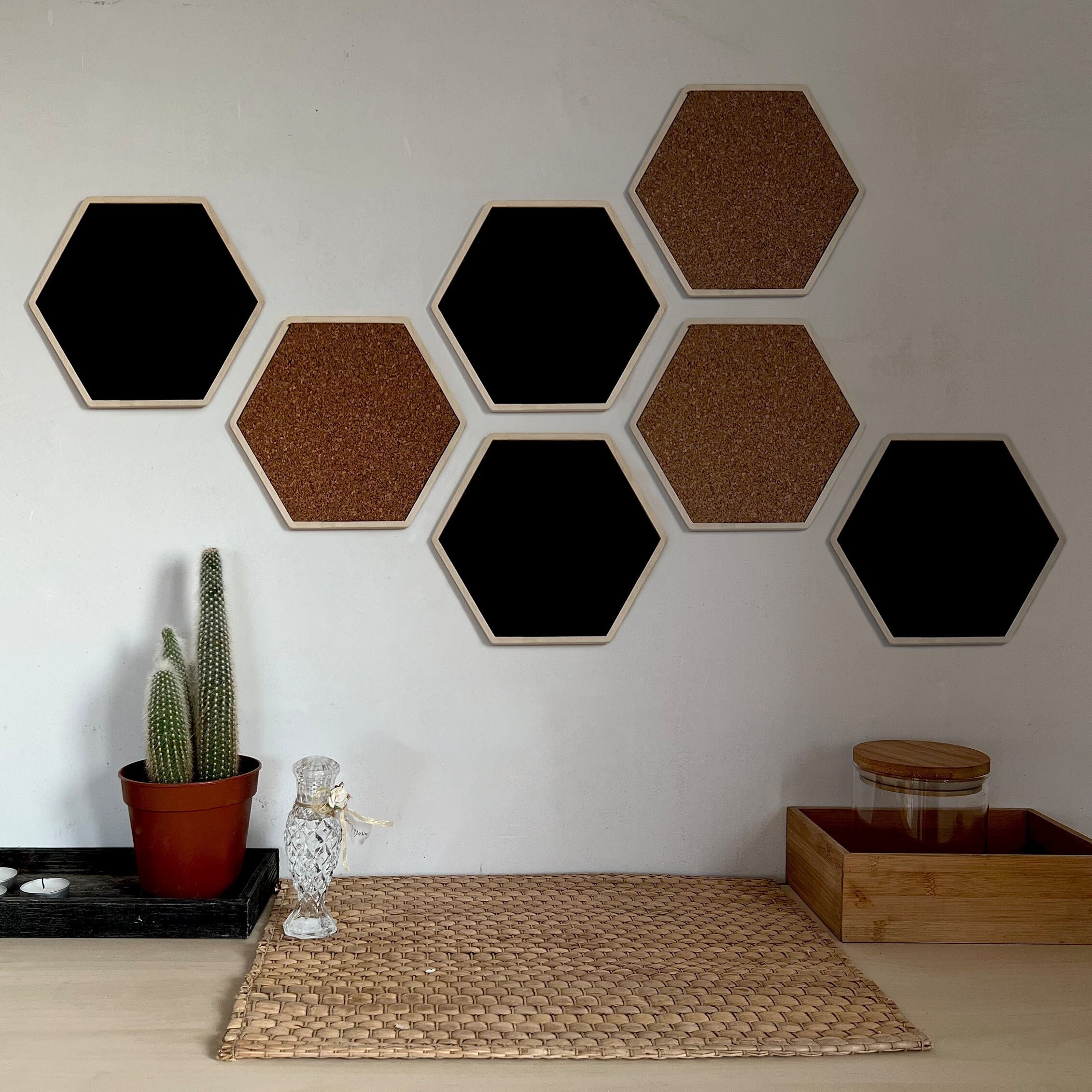 Honeycomb Cork Bulletin Board set of 5 Hexagons 