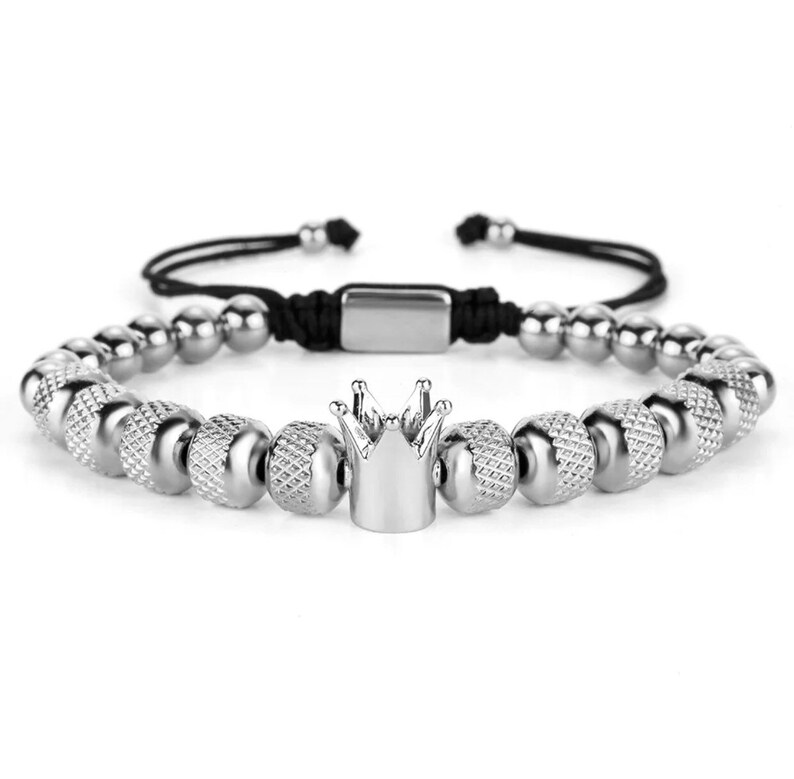 Stainless Steel Beaded Adjustable Crown Bracelet Etsy
