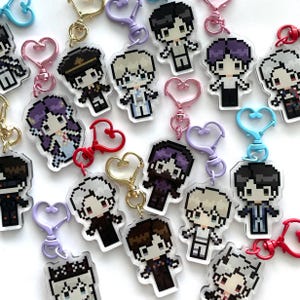 Love and DeepSpace Pixel Art Acrylic Keychains – Rafayel, Xavier, Zayne, Sylus & Caleb – Multiple Outfits – Game Character Merch