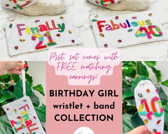 Birthday Girl 21 & 40 Beaded Wristlet + Headband Collection