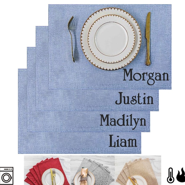 Embroidered* Family Name Placemats, Personalized Linen, Farmhouse table décor Rustic kitchen farmhouse kitchen Custom Placemats Linen