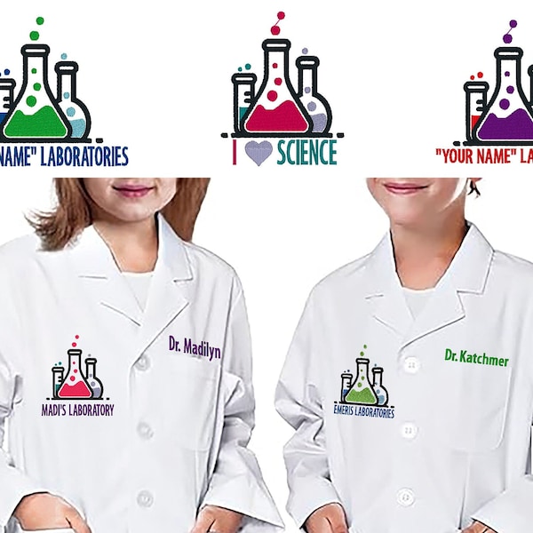 Kids' custom lab coat, embroidered personalized kids lab coat, kids doctor coat, embroidered