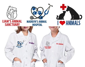 Kids' custom vet coat, embroidered personalized kids lab coat, kids doctor coat, embroidered