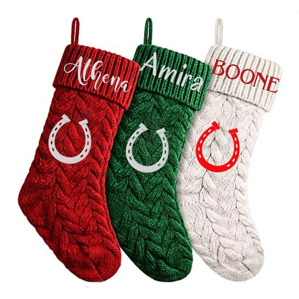 Embroidered Personalized Horse Christmas Stockings,  Christmas Gift, Embroidered Christmas Stocking, Custom  Pet Christmas Stockings