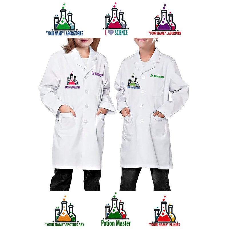 Toddler/Kids' custom lab coat, embroidered personalized kids lab coat, kids doctor coat, embroidered image 1