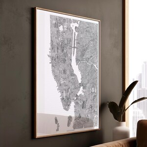 Carte dessinée à la main de la ville de New York - oeuvre de Thomas William Roots Art (impression en édition limitée)