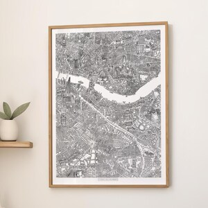 Carte dessinée à la main du centre de Londres - oeuvre de la ville de Londres par Thomas William Roots Art (impression en édition limitée)