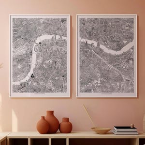 Cartes dessinées à la main de Londres - West End et la ville - oeuvre de Thomas William Roots Art (impressions en série limitée)