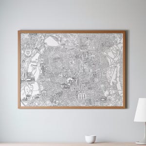 Carte dessinée à la main de Walthamstow au nord-est de Londres - oeuvre de Thomas William Roots Art (impression)