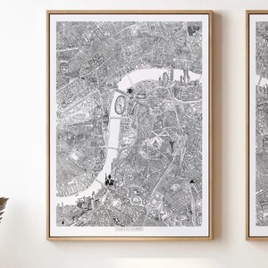 Carte dessinée à la main du centre de Londres - West End - oeuvre de Thomas William Roots Art (impression en édition limitée)