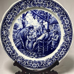 Large decorative plate Boch La Louvière - Delft Blue - Made in Belgium - Typical peasant decoration