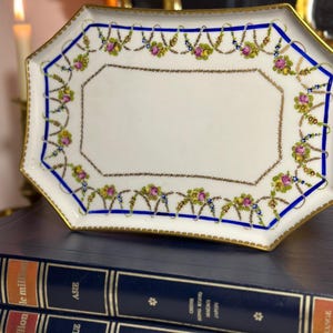 Antique 18th century Nyon porcelain plate, blue and gold, floral motif, Swiss Teller porcelain