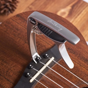 Personalized Guitar Capo, Custom Engraved Wood Grain Capo, Music Gift for Him, Father&#39;s Day Guitarist Gift, Unique Metal Guitar Accessory