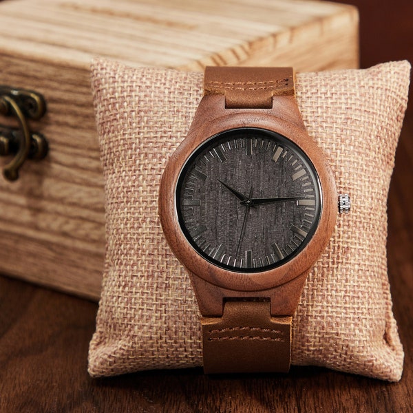 Boîte à montres en bois pour homme, boîte à montres personnalisée pour cadeau de fête des pères, montre en bois personnalisée pour petit ami papa mari