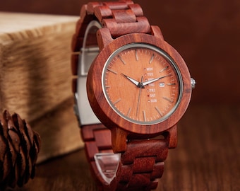 Gepersonaliseerd houten horloge voor heren, gegraveerd houten horloge voor papa & vriend, aangepast houten horloge voor jubileum, bruidsjonkers, vaderdagcadeau