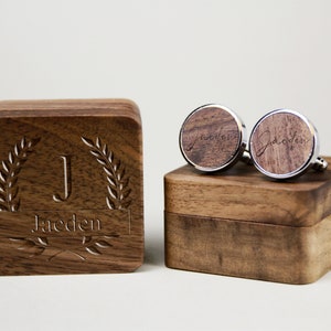 Personalized Cuff Links Box with Custom Design, Wooden Cufflinks for Best Man, Groomsman Gift in Wedding, Wedding Gift image 1