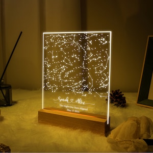 Veilleuse personnalisée avec carte des étoiles, cadeau pour couple gravé, cadeau pour lui, lampe de table avec diagramme de constellation, cadeau d'anniversaire de carte des étoiles