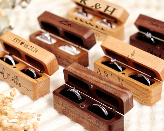 Engraved Wooden Ring Box Personalized 2-slot Ring Box Wedding Ring