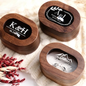 Boîte à bagues de fiançailles gravée personnalisée, support de proposition en bois, couverture en acrylique transparent, cadeau de cérémonie de mariage et d'anniversaire pour les amoureux