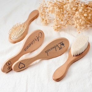 Wooden Baby Hairbrush Set Personalized Newborn Keepsake Customizable Brush and Comb Gift Set for Baby Boy or Girl
