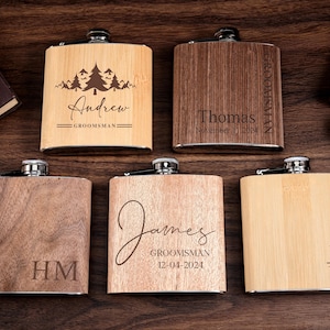 Juego de frasco y tazas de madera personalizados, regalo para padrino de boda con nombre grabado personalizado, regalos únicos para propuestas de padrinos de boda y despedidas de soltero