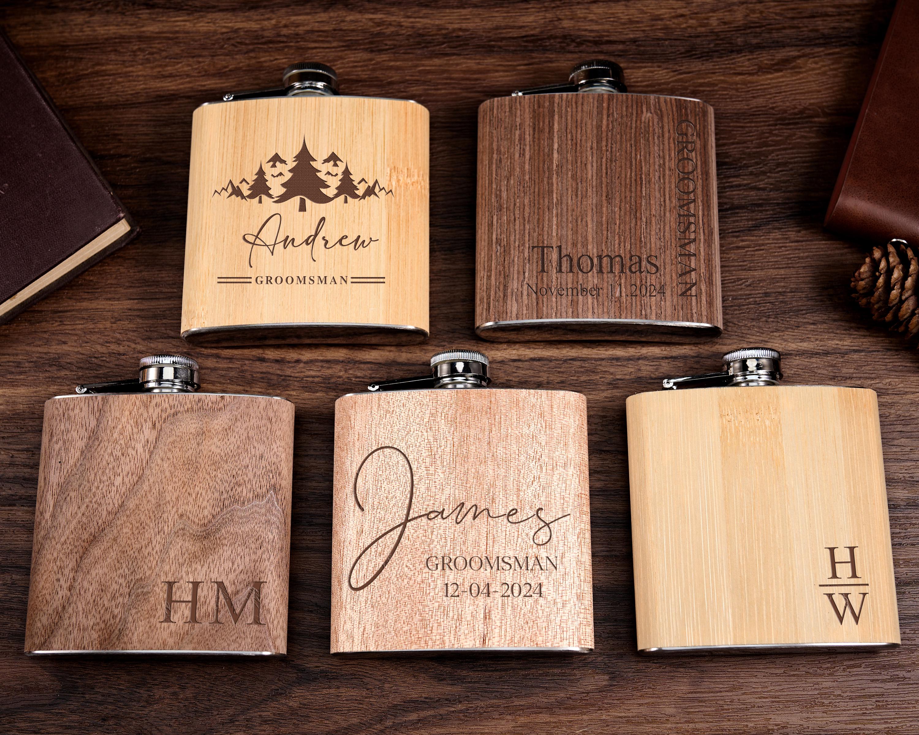 Personalized Wooden Hip Flask Set