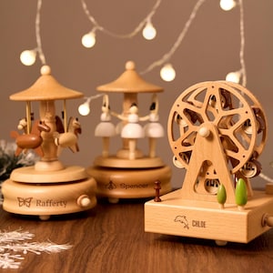 Personalized Wooden Music Carousel | Custom Engraved Keepsake Music Box | Unique Gift for Baby Shower, New Mom, Christmas gift for Baby