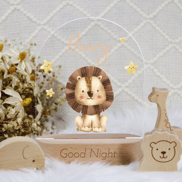 Veilleuse nom de bébé personnalisée avec base en bois, lampe de nuit cadeau fille garçon enfant, décoration de chambre à coucher, baby shower, cadeau nouveau-né