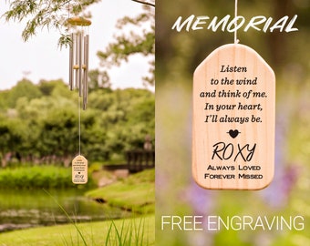 Personalized Pet Loss Memorial Outdoors Copper Wind Chime,Double Sides Engraved Cat Dog Loss Sympathy Gift In Memory,Custom Bereavement Gift