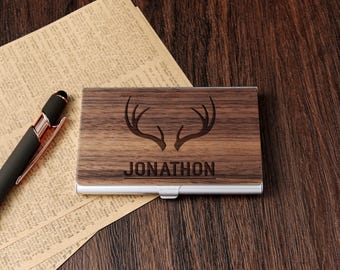 Personalized Engraved Card Holder for Men | Custom Business Card Case for Boss or Coworker | Corporate and Christmas Gift for Him