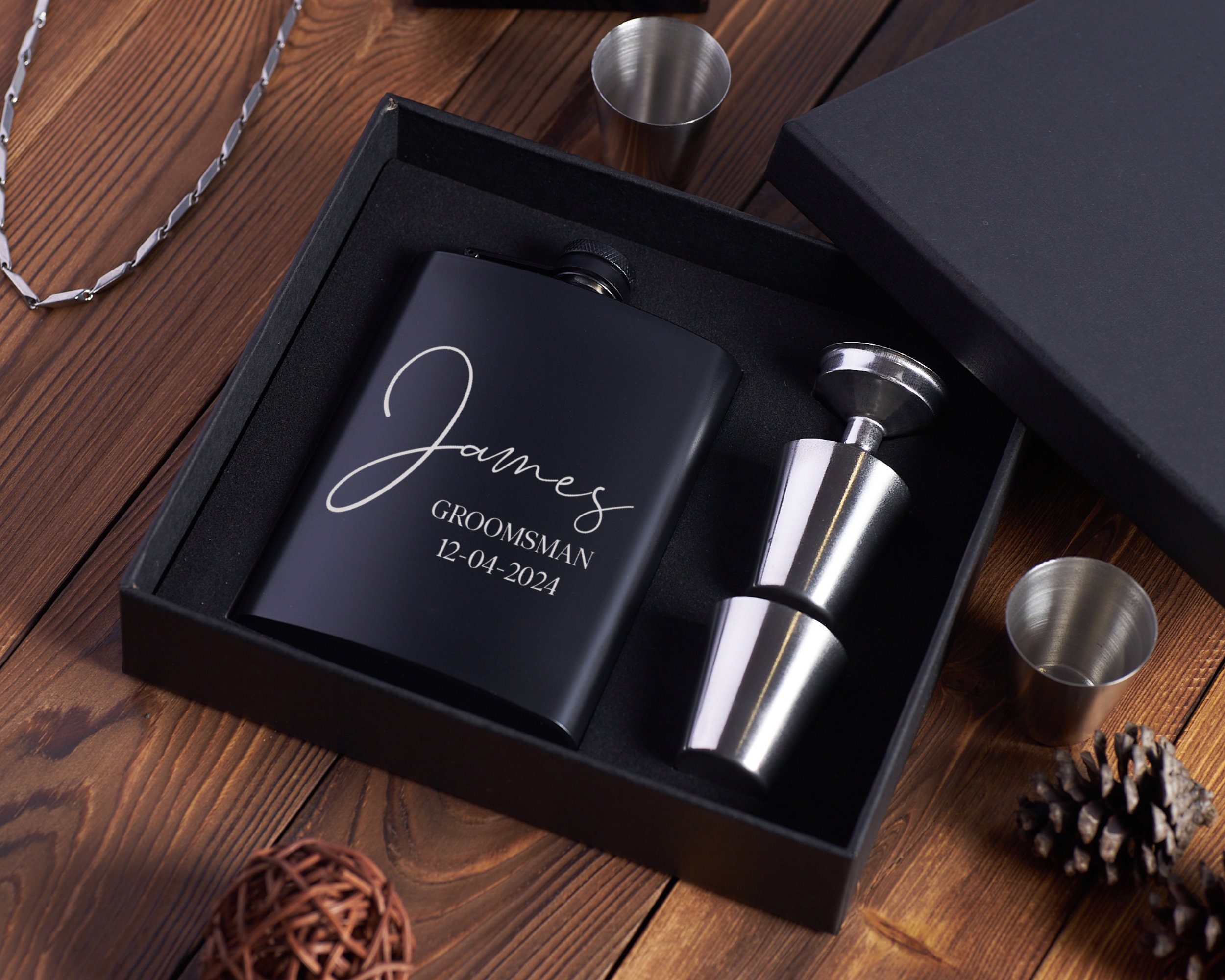 Fiaschetta Acciaio Inox Personalizzabile - Regalo Compleanno/Matrimonio, Colore Nero Con Incisione Laser - Foto 3