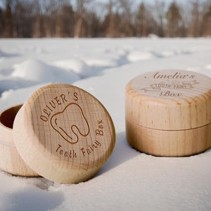 Caja de hadas de los dientes, caja de monedas de hadas de los dientes de madera personalizada, recuerdo de la caja de dientes de madera para niños de la niña, regalo de bautizo, nuevo regalo de baby shower. imagen 1