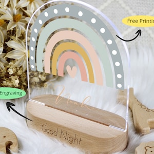 Veilleuse nom de bébé personnalisée avec base en bois, lampe de nuit cadeau fille garçon enfant, décoration de chambre à coucher, baby shower, cadeau nouveau-né image 5