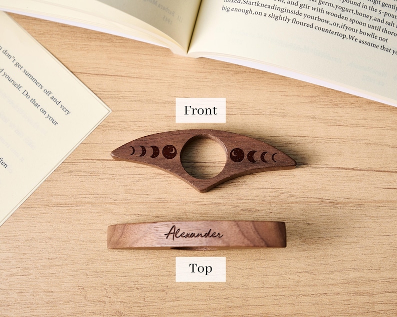 Custom Wooden Book Page Holder for One Hand Reading, Personalized Name Engraved Thumb Ring Bookmark, Perfect Gift for Readers & Book Lovers image 10