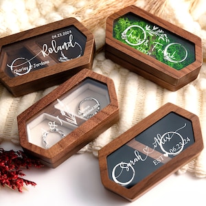 Gepersonaliseerde houten ringdoos met acryldeksel, op maat gegraveerde verlovingsringhouder, unieke huwelijksceremonie en voorstelcadeau voor haar