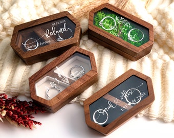 Personalized Wooden Ring Box with Acrylic Cover, Custom Engraved Engagement Ring Holder, Unique Wedding Ceremony and Proposal Gift for Her