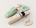 Engraved Birth Flower Lipstick Keychain Case with Mirror, Custom PU Leather Lip Balm Bag, Personalized Birthday Gift for Her, Christmas gift