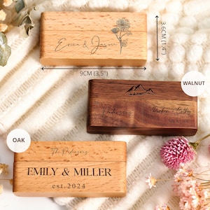 Personalized Engagement Ring Box Custom 2-Slot Wooden Ring Box Engraved for Wedding Ring Bearer Anniversary Gift for Couple