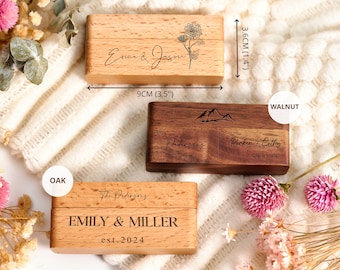 Personalized Engagement Ring Box Custom 2-Slot Wooden Ring Box Engraved for Wedding Ring Bearer Anniversary Gift for Couple