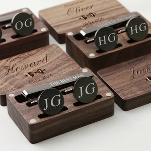 Manchetknopen stropdas clip box voor bruidsjonkers, gepersonaliseerde manchetknopen stropdas clip set, monogram bruiloft accessoires voor beste man, vader, bodes afbeelding 8