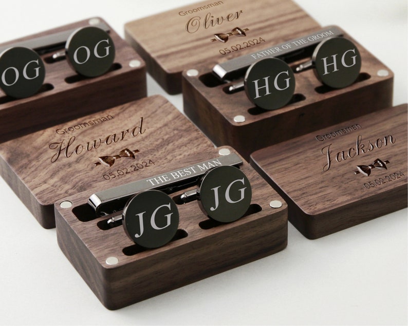 Custom Groomsmen Proposal Gifts, Personalized Engraved Cufflinks & Tie Clip Set,Monogram Wedding Accessories for Best Man,Father,Ushers image 6