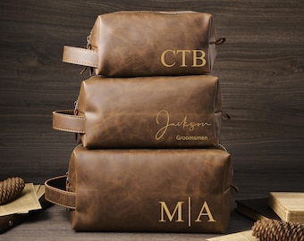Custom Leather Toiletry Bag for Him, Personalized Travel Bag, Ideal Gift for Groomsmen, Best Man, Groom, or Anniversary, Father's Day Gift