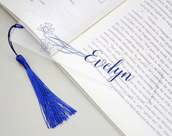 Personalized Birth Flower Bookmark, Acrylic Floral Bookmark with Name, Custom Bookmark Gift for Her, Name Bookmark, Bookmark with Tassel