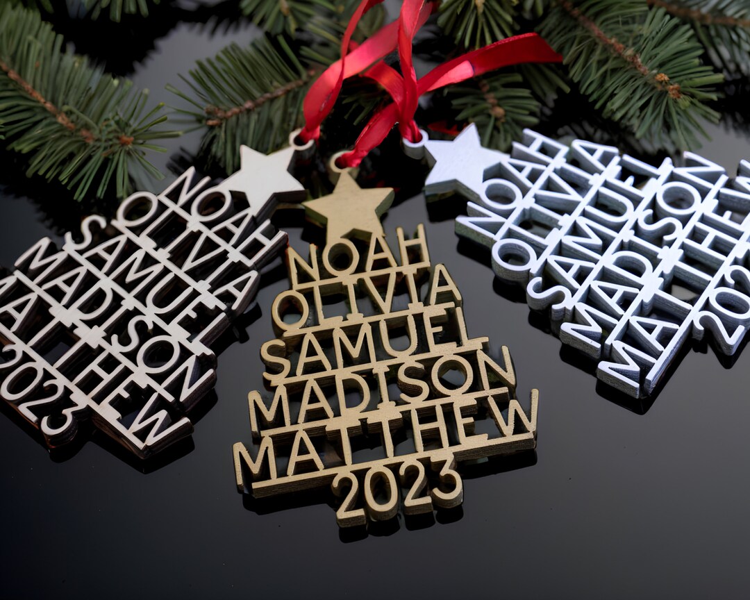 Personalized Family Ornament With Name, Wooden Custom Family Name