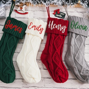 2025 Christmas Embroidered Stocking, Knitted Name Stocking, Personalized Xmas Stocking, Monogram Family Stockings, Christmas Family Gifts